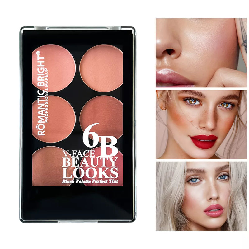 Paleta de Blush fosco, 6 cores, fácil de maquiagem, cor tridimensional Natural, à prova d'água, Blush Rouge